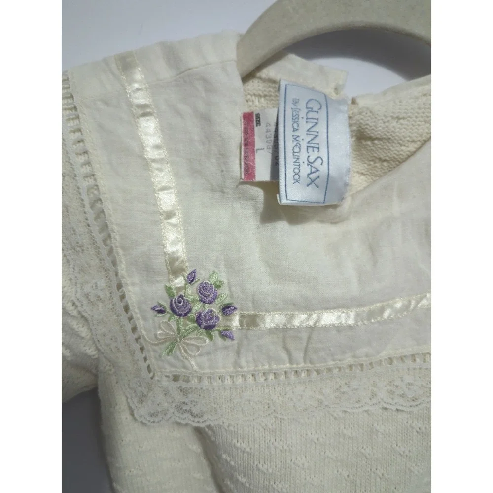 Vintage 80s Gunne Sax Jessica McClintock Girls Dress Prairie L 2 piece sweater
